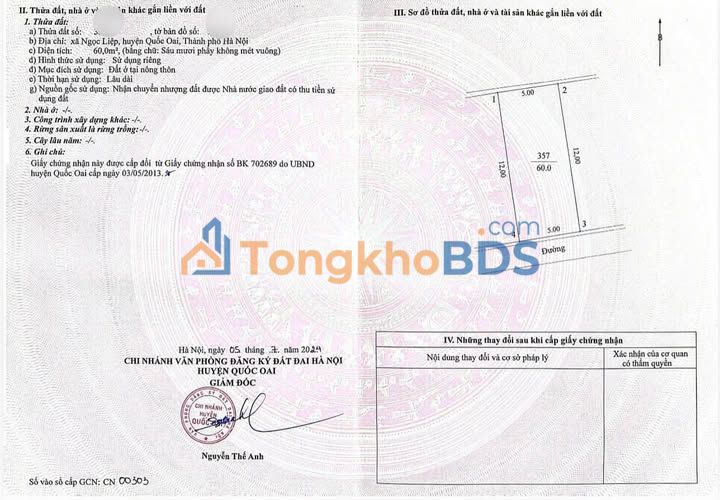 Đất nền Ngọc Liệp Quốc Oai 60m² 3 tỷ - Đất thổ cư 100%