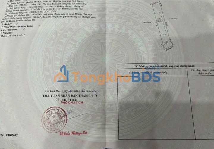 Đất nền Phú Lợi, Thủ Dầu Một 241m² - Sổ hồng 100% thổ cư, hướng Đông Nam