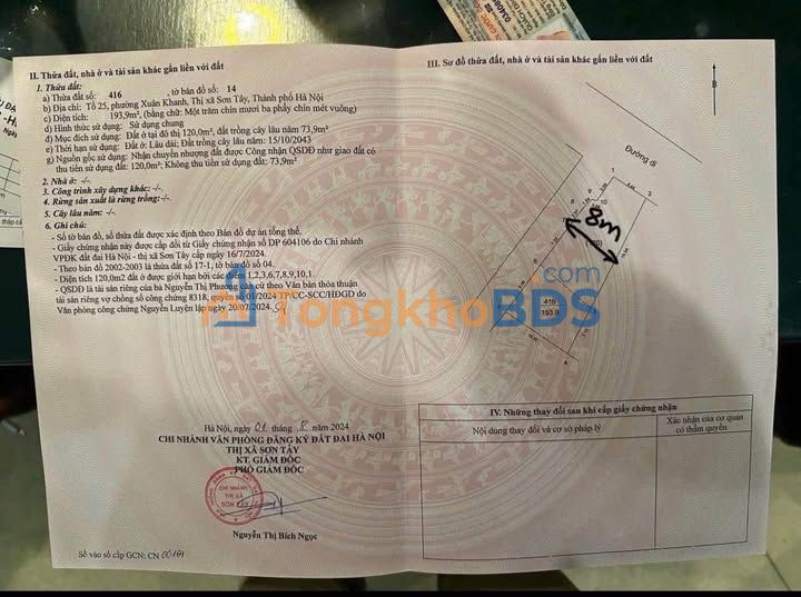 Đất nền Sơn Tây Xuân Khanh 228m² - Sổ đỏ cầm tay