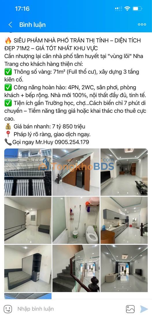 Nhà Phố Trần Thị Tính Nha Trang 71m² 3 Tầng - Sổ Hồng Sẵn Sàng