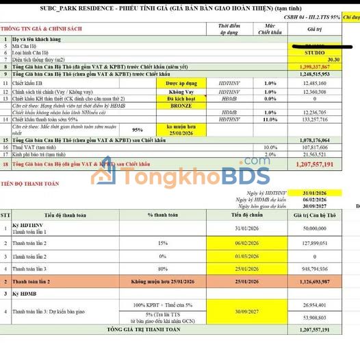 Căn hộ Sun Urban City Lam Hạ 44m² 1.2 tỷ View đẹp