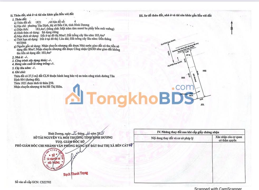 Đất nền Tân Định 004 Bến Cát 5x36 1,5 tỷ - Sổ đỏ chính chủ