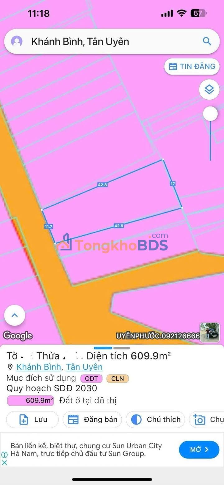 Bán Gấp Đất Mặt Tiền 609m² Tân Uyên, Bình Dương - Giá Tốt Đầu Tư