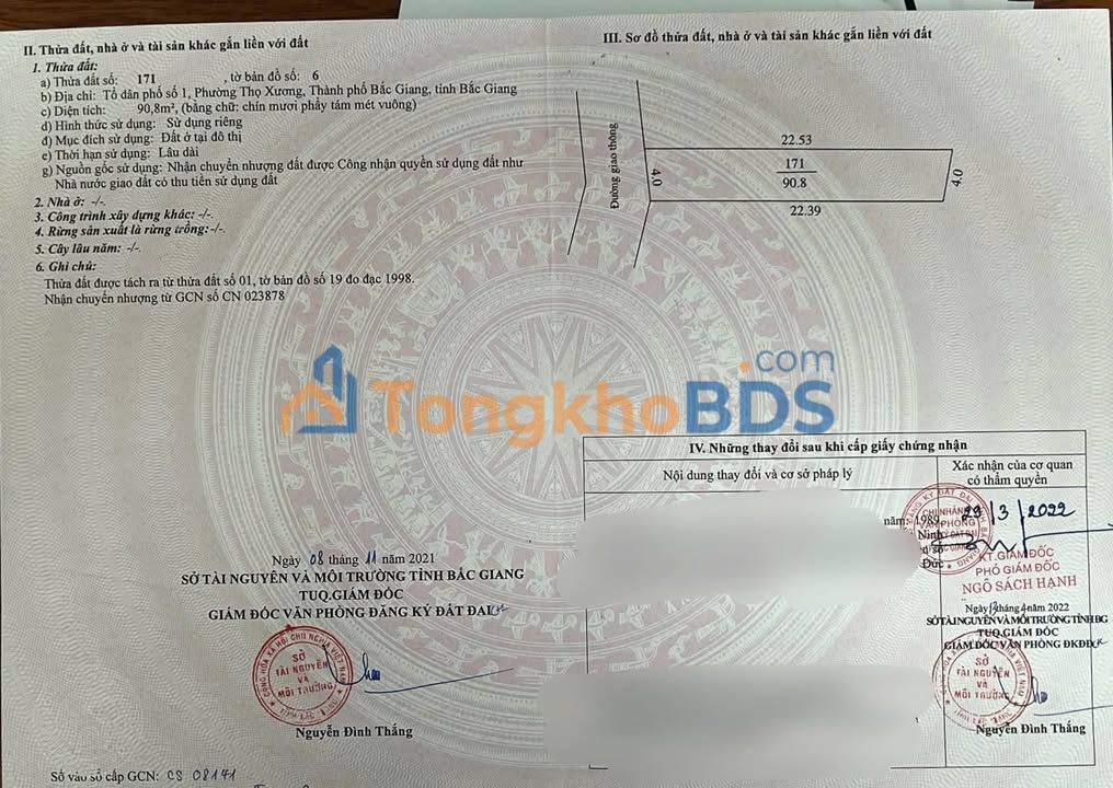 Đất nền Thọ Xương Bắc Giang 90m² 1.6 tỷ - Sổ đỏ chính chủ