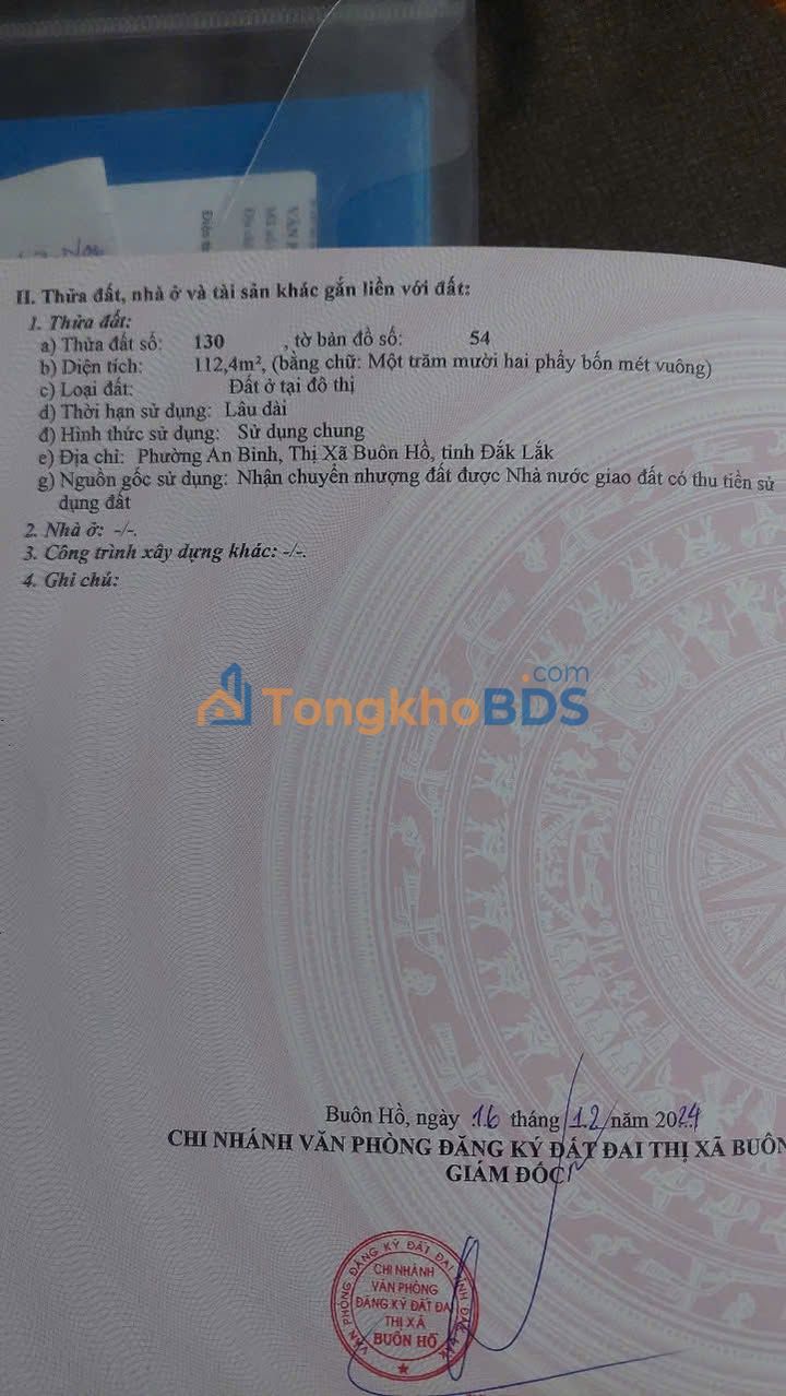 Đất Nguyễn Hữu Thọ Buôn Hồ 112m² 200 triệu/m - Sổ đỏ chính chủ