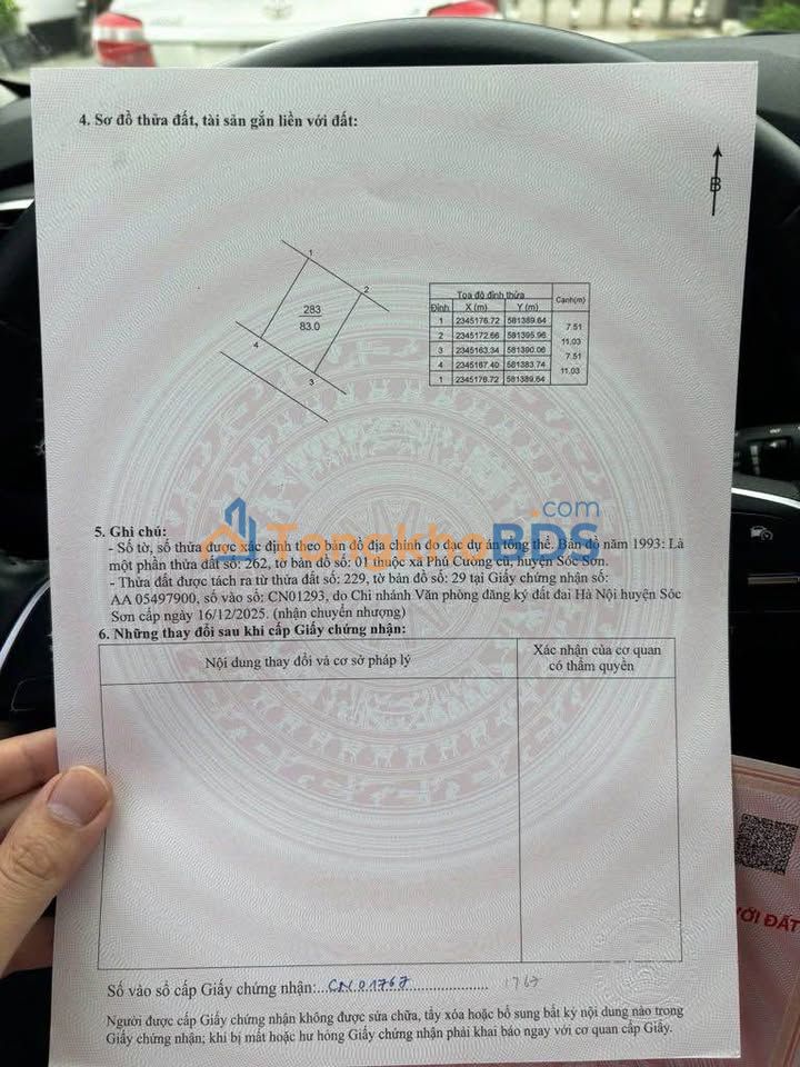 Đất Thụy Hương Sóc Sơn 90m² giá thỏa thuận - Sổ đỏ chính chủ