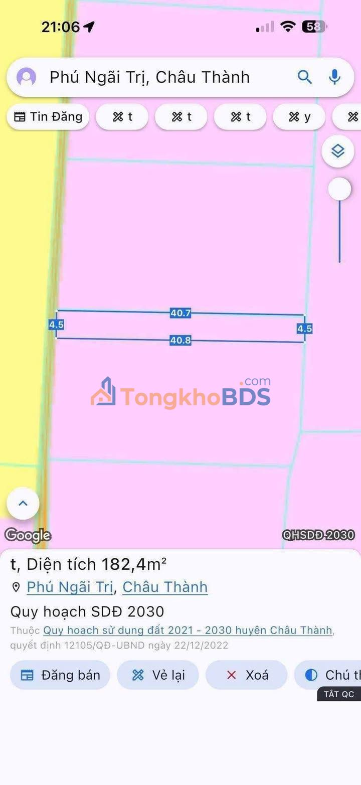 Đất nền Tầm Vu Long An 182m² 250 triệu - Đường ô tô vào tận nơi