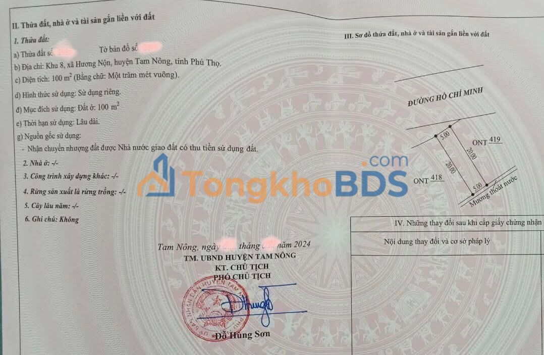 Đất Mặt đường HCM, Tam Nông, Phú Thọ - 100m² Thổ cư, Kinh doanh tốt