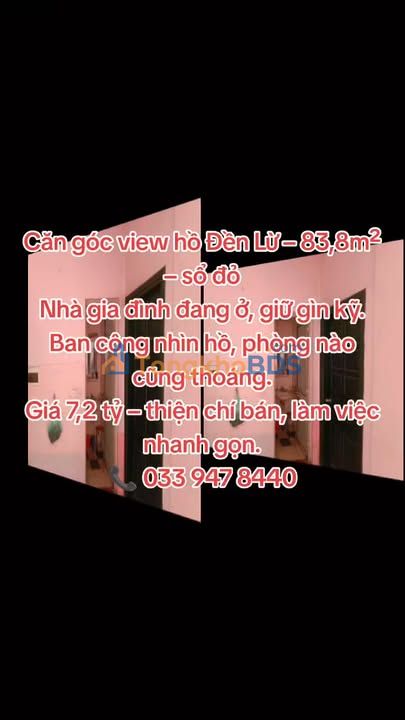 Căn Góc 83.8m² View Hồ Đền Lừ - Sổ Đỏ Chính Chủ 7.2 Tỷ