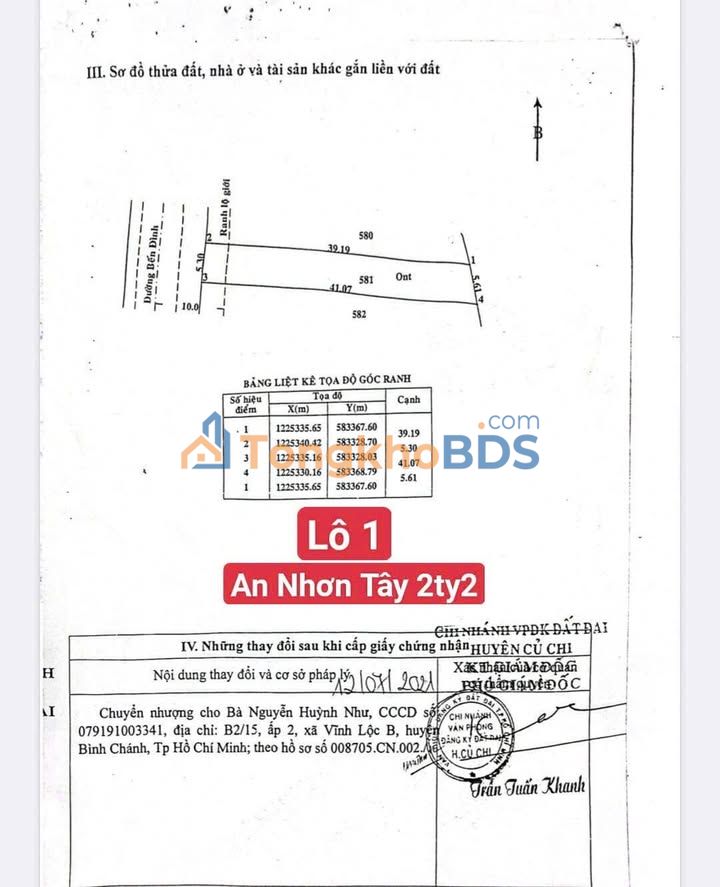 Đất nền An Nhơn Tây Củ Chi 519m² 2.2 tỷ - Sổ đỏ