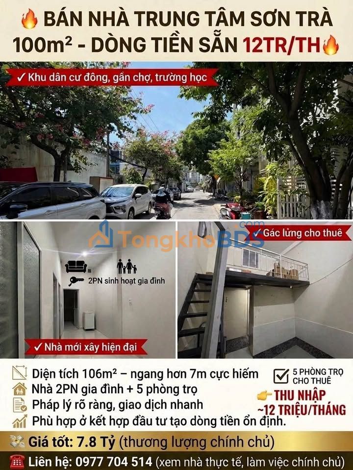 Nhà Trung Tâm Sơn Trà 100m² - Dòng Tiền Sẵn 7.8 Tỷ
