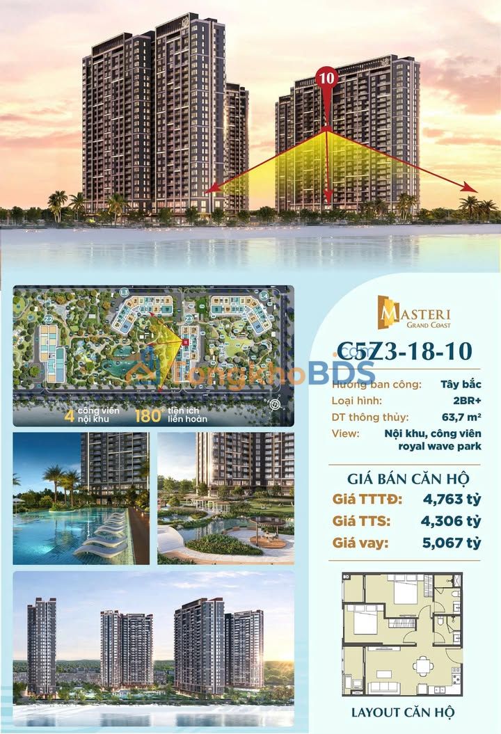 Căn hộ Masteri Grand Coast Đông Anh 64m² 4 tỷ - View đẹp
