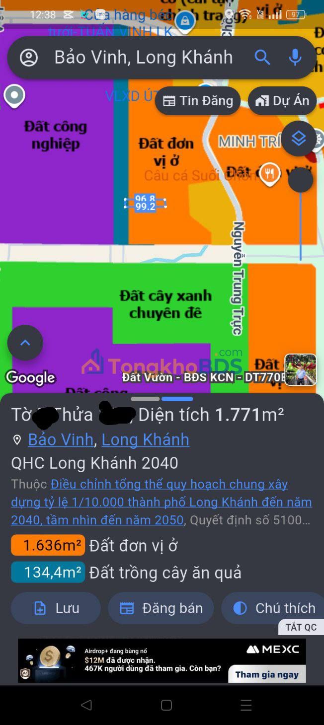 Đất nền Bảo Vinh Long Khánh 648m² giá 6 tỷ - Sổ đỏ chính chủ