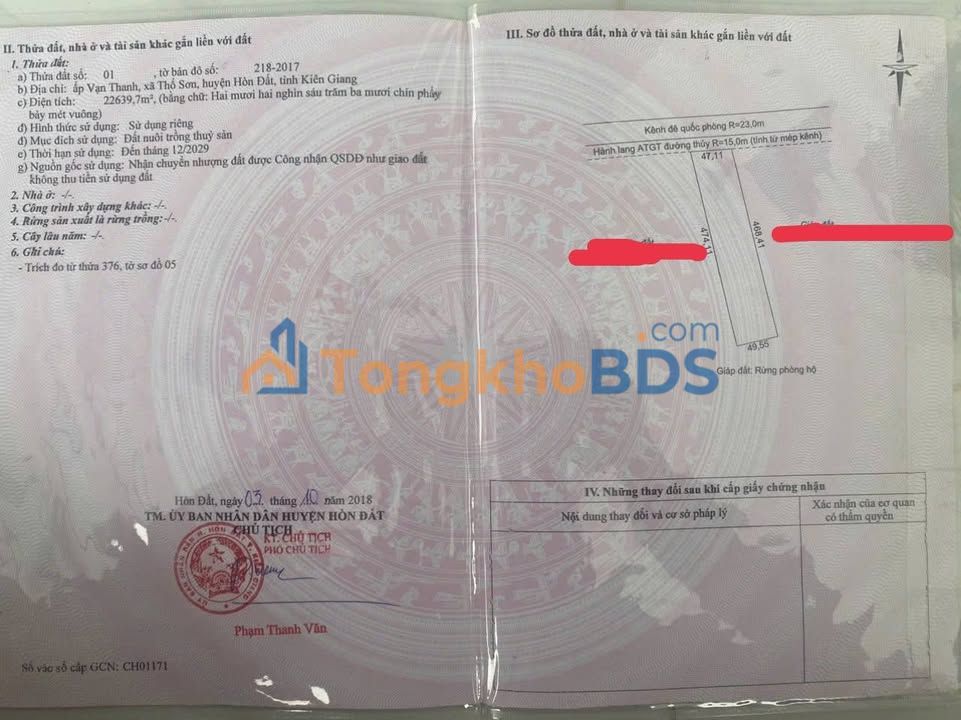 Đất nền Thổ Sơn Hòn Đất 45.000m² - Pháp lý rõ ràng