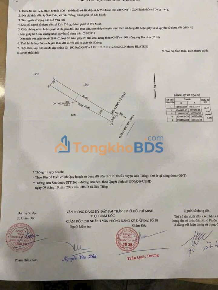 Bán Đất Nền Dầu Tiếng 250m² - Sổ Hồng Thổ Cư, Giá Đầu Tư