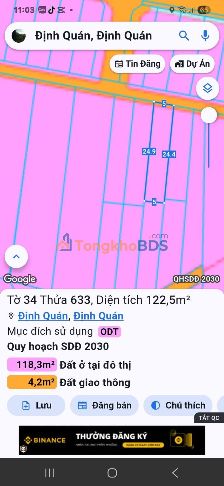 Đất Nền Định Quán Đồng Nai 120m² Sổ Hồng Riêng - Giá 580 Triệu