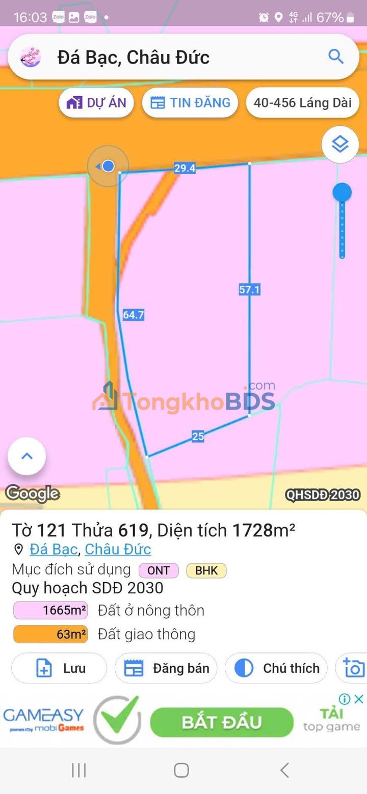 Bán Gấp Đất Lô Góc Mặt Tiền Đường Chính 1728m² Tại Châu Đức, BR-VT - Giá 7.5 Tỷ