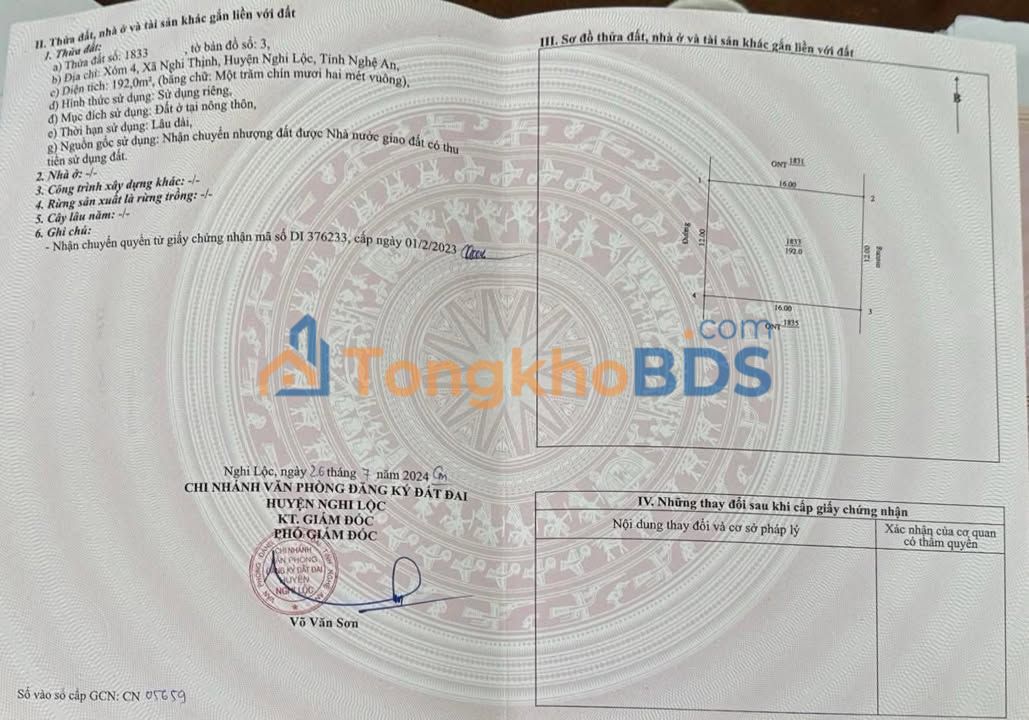 Đất tái định cư Nghi Thịnh Nghi Lộc 190m² giá F0 rẻ