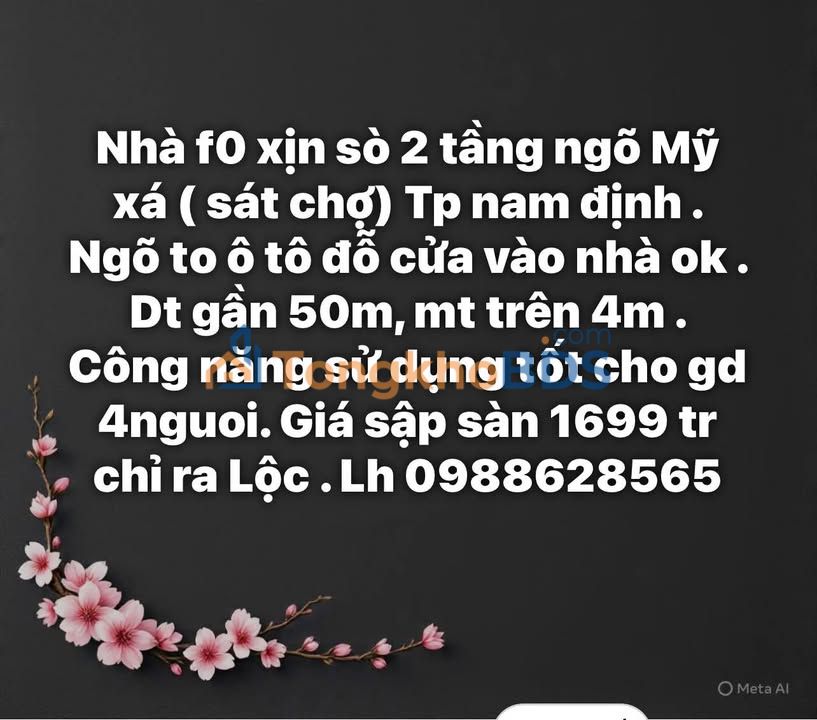 Nhà riêng Ngõ Mỹ Xá Nam Định 50m² 1,699 tỷ - Chính chủ