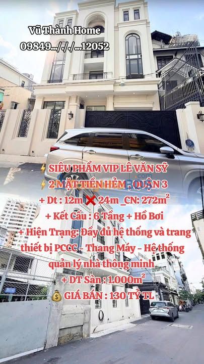 Townhouse Lê Văn Sỹ Quận 3 272m² 130 tỷ - Mặt tiền kinh doanh
