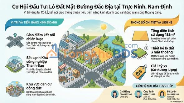 Đất nền Trực Tuấn Nam Định 155m² 1 tỷ - Đường to ô tô