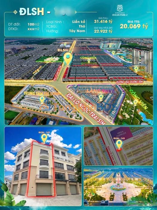 Townhouse Vinhomes Ocean Park 2 100m² 20.069 tỷ - Mặt tiền KD