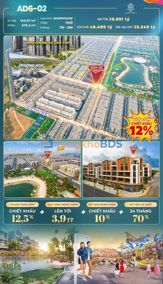 Shophouse Ocean Park 3 Hòa Bình 145m² 30,951 tỷ - Mặt tiền kinh doanh