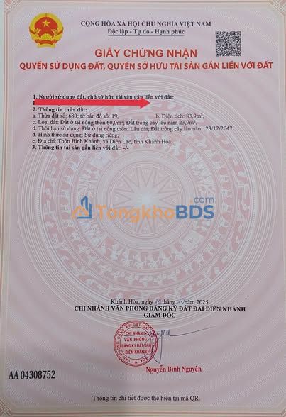 Đất nền Diên Hòa, Khánh Hòa 83m² - Sổ đỏ sẵn sàng, giá 650 triệu