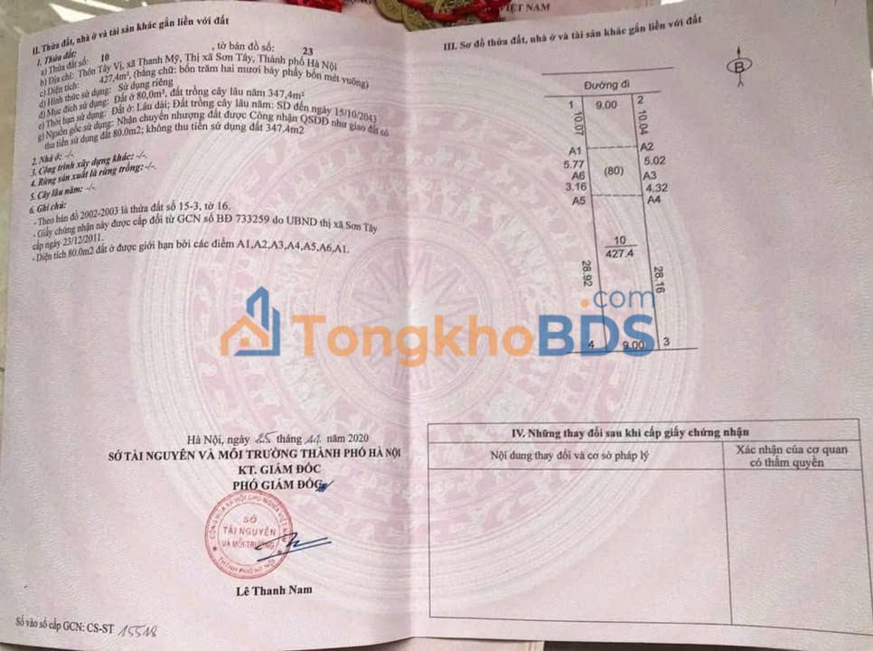 Bán đất 400m² Trục chính Tây Vị Tùng Thiện, Sơn Tây - Giá 3 tỷ