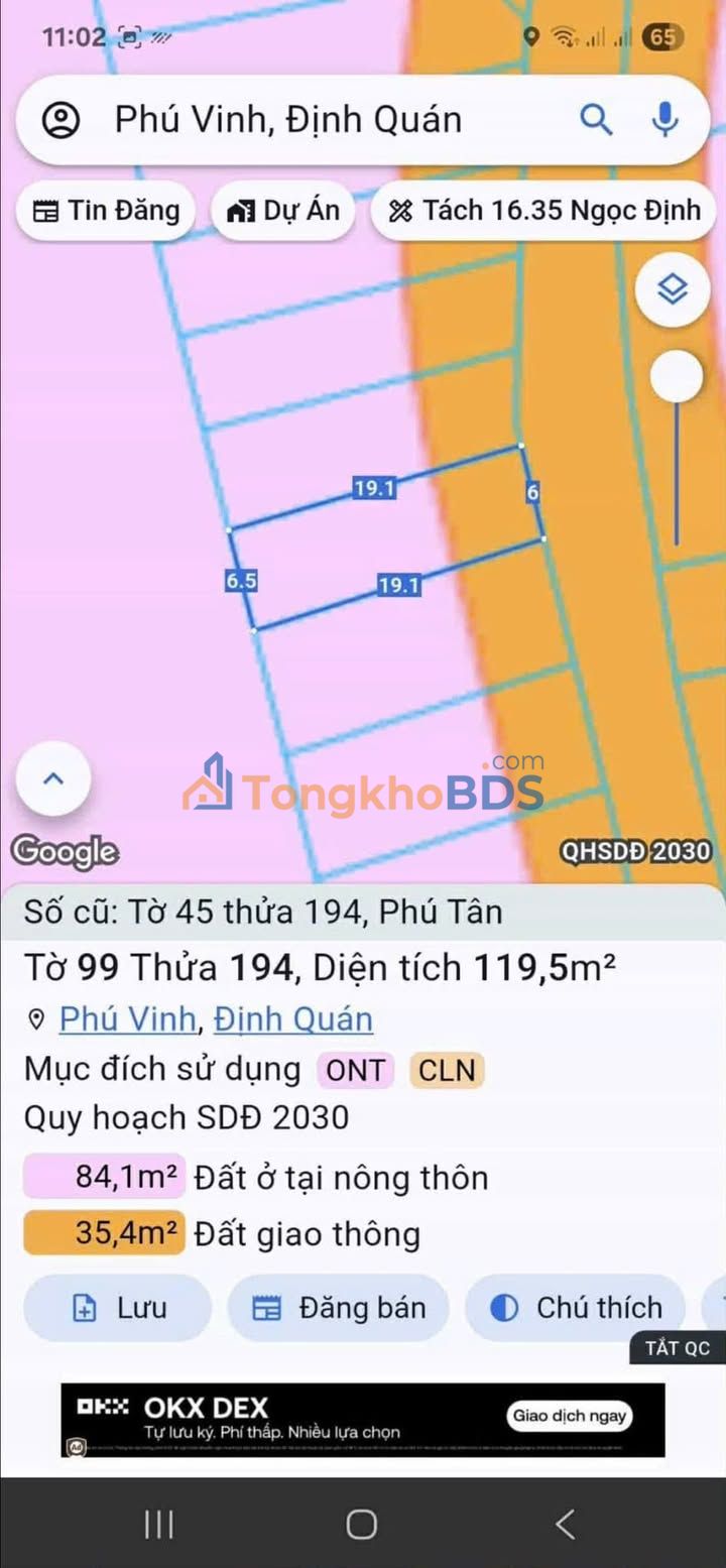 Đất nền Phú Tân Định Quán 119m² giá 499 triệu - Xây dựng tự do