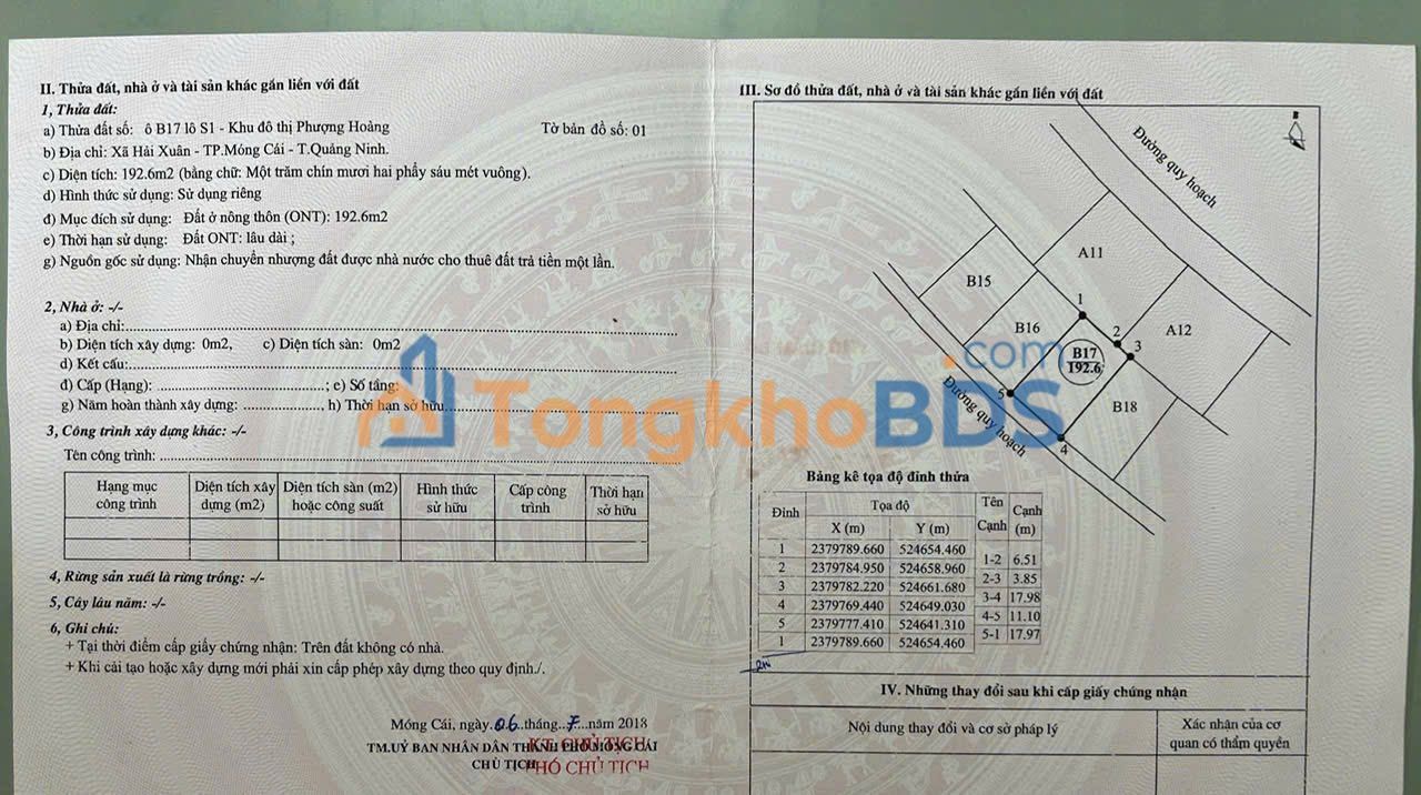 Đất nền KĐT Phượng Hoàng, Móng Cái 197m² - Sổ đỏ chính chủ, giá đầu tư