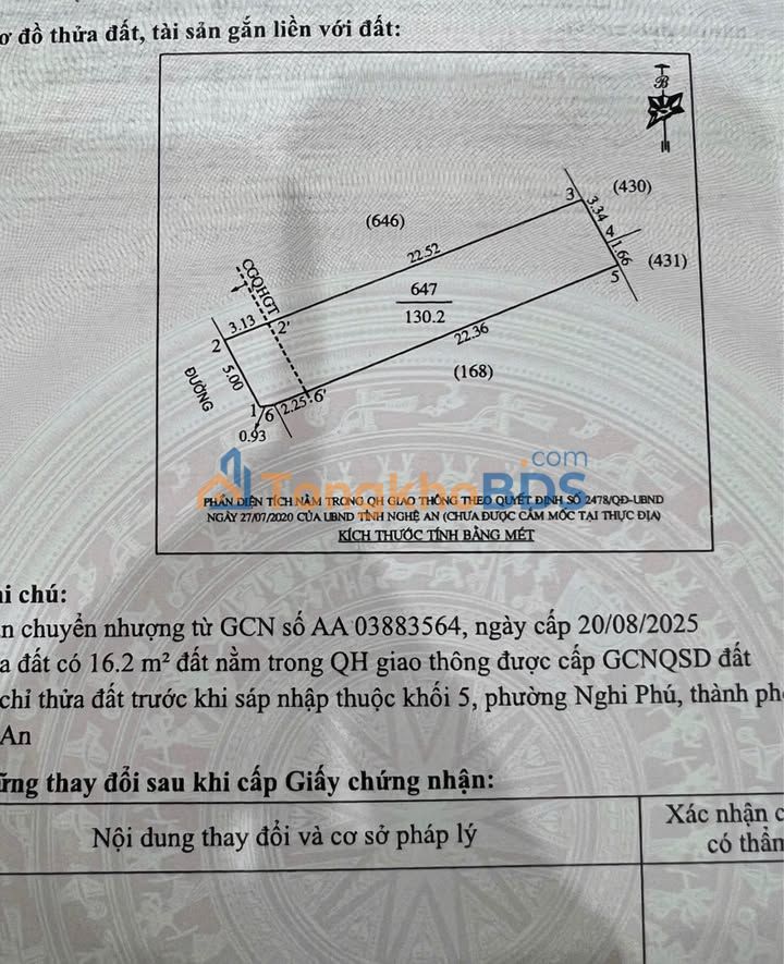 Đất nền Mai Lão Bạng Vinh 130m² - Đường to ô tô