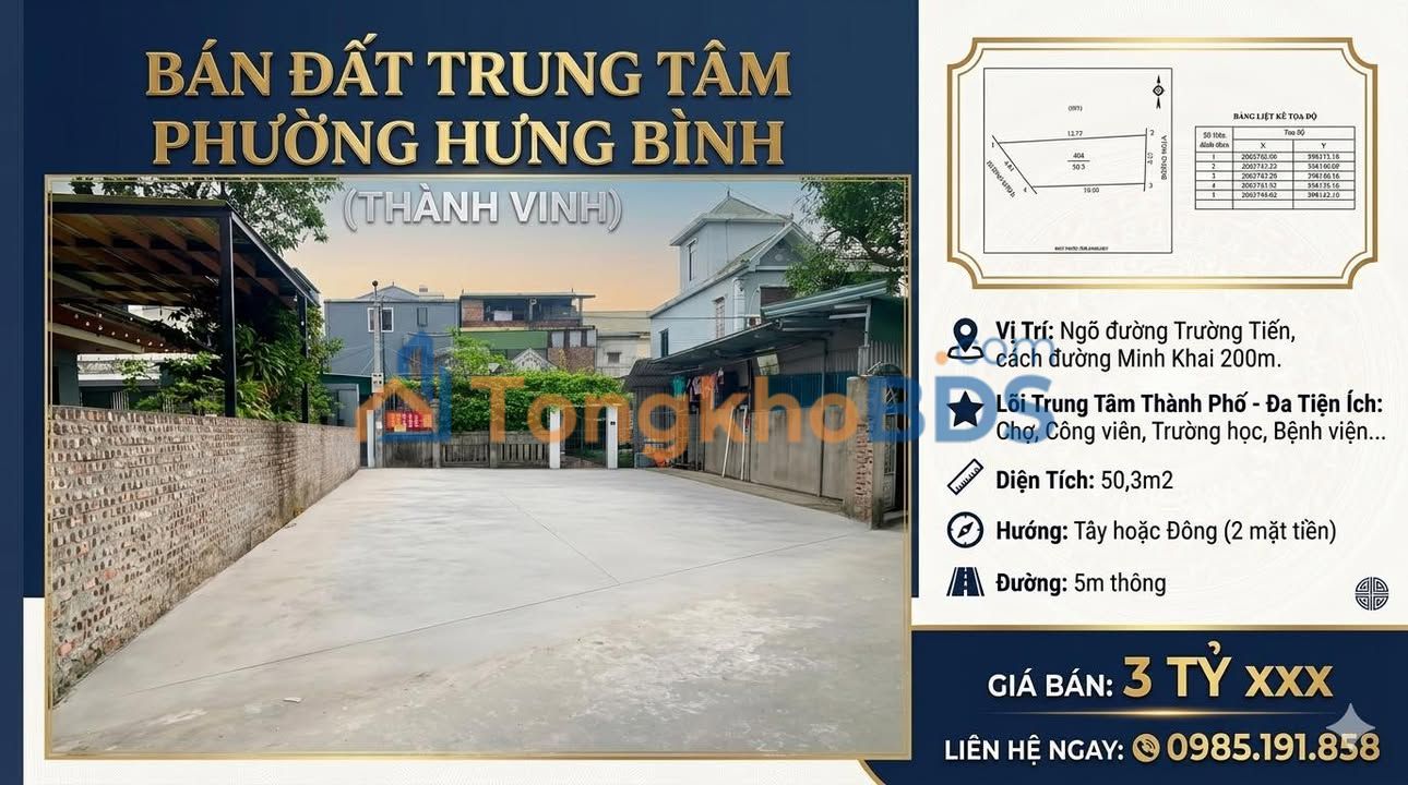 Bán Đất Vàng Phường Hưng Bình, TP Vinh 50.3m² - Sổ Đỏ Rõ Ràng