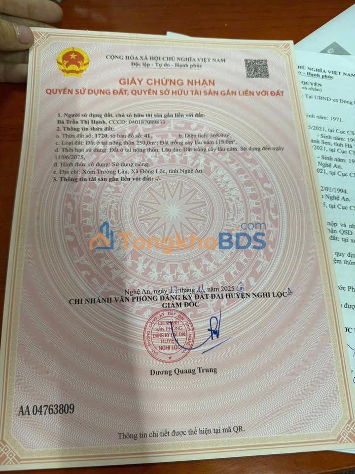 Đất nền Nghi Thạch Nghi Lộc 368m² - Sổ đỏ chính chủ