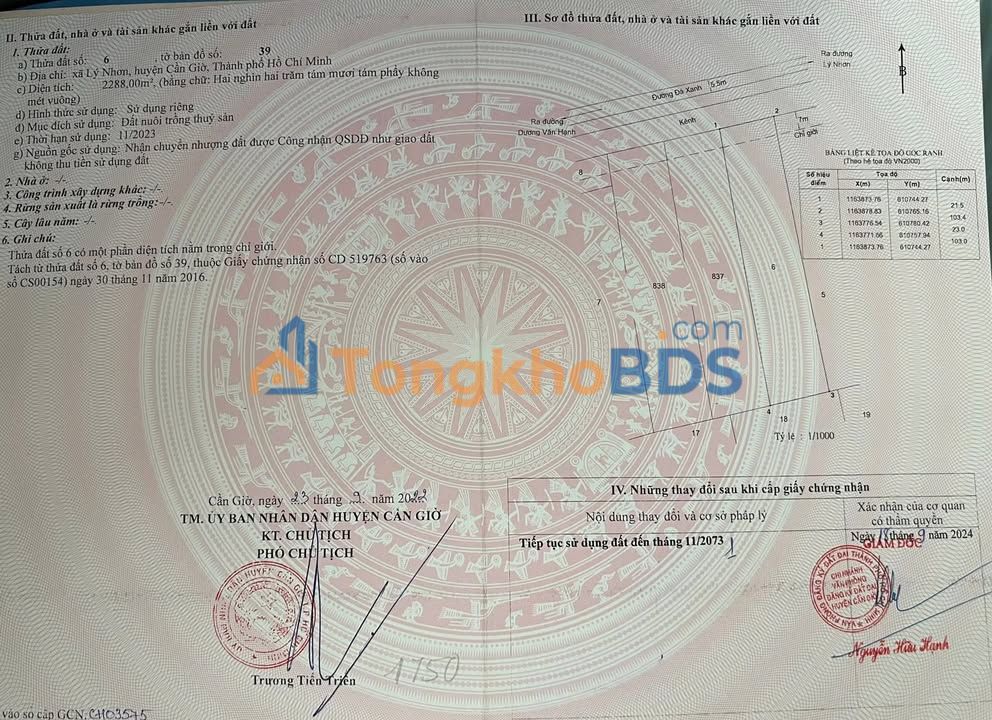 Đất Vườn Cần Giờ 2288m² Mặt Tiền Lý Nhơn - Sổ Hồng Riêng