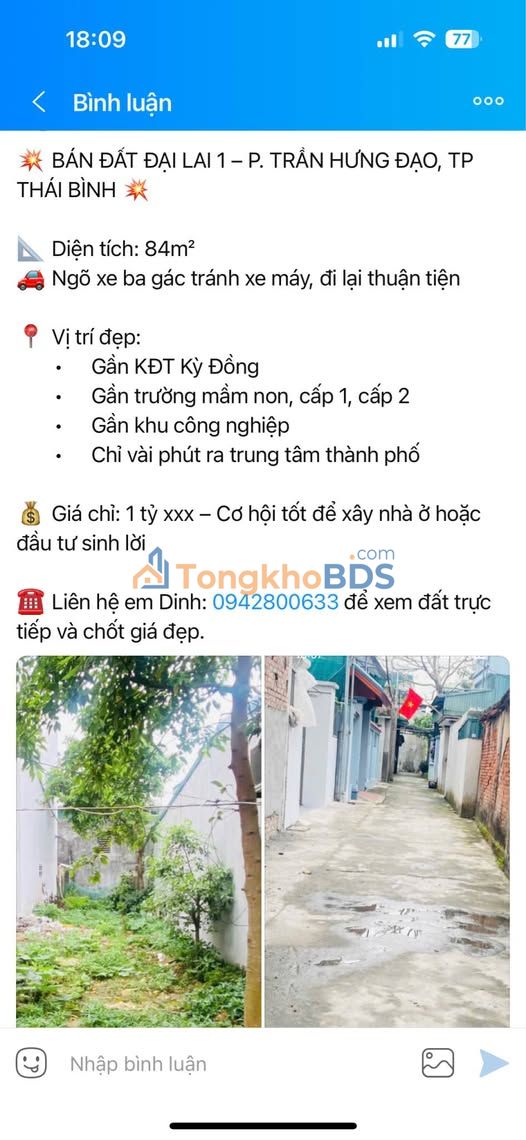 Đất nền Trần Hưng Đạo, Thái Bình 84m² - Sổ đỏ sẵn sàng, gần KĐT Kỳ Đồng