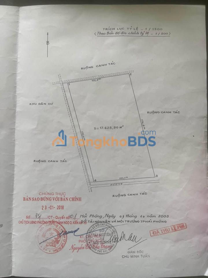 Đất nền Hải Phòng Đường Chính Nam Sơn 9.000m² 31,5 tỷ - Sổ hồng chính chủ