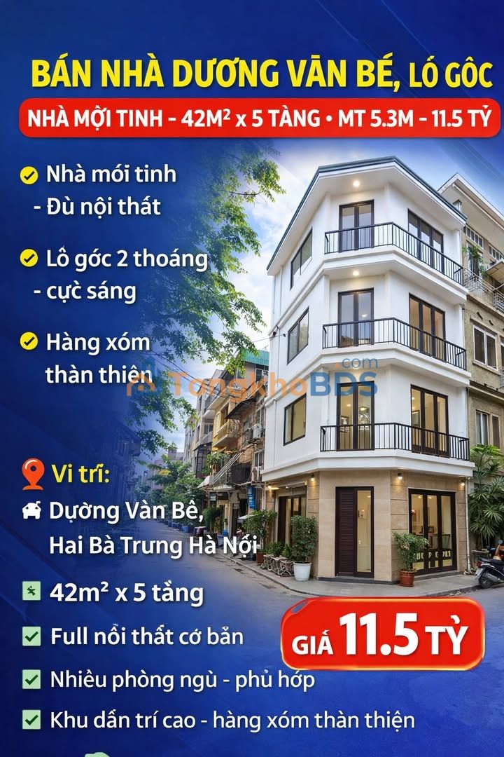 Nhà Lô Góc Dương Văn Bé, 42m² x 5 Tầng - Giá 11.5 Tỷ