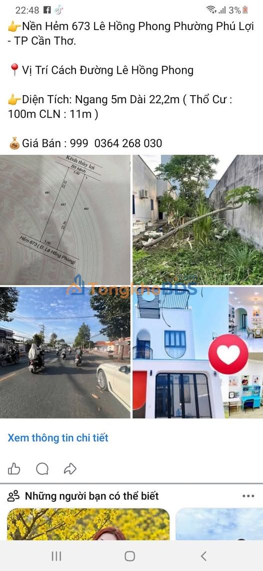 Bán Đất Nền Hẻm Lê Hồng Phong, Sóc Trăng - 111m² Giá 999 Triệu