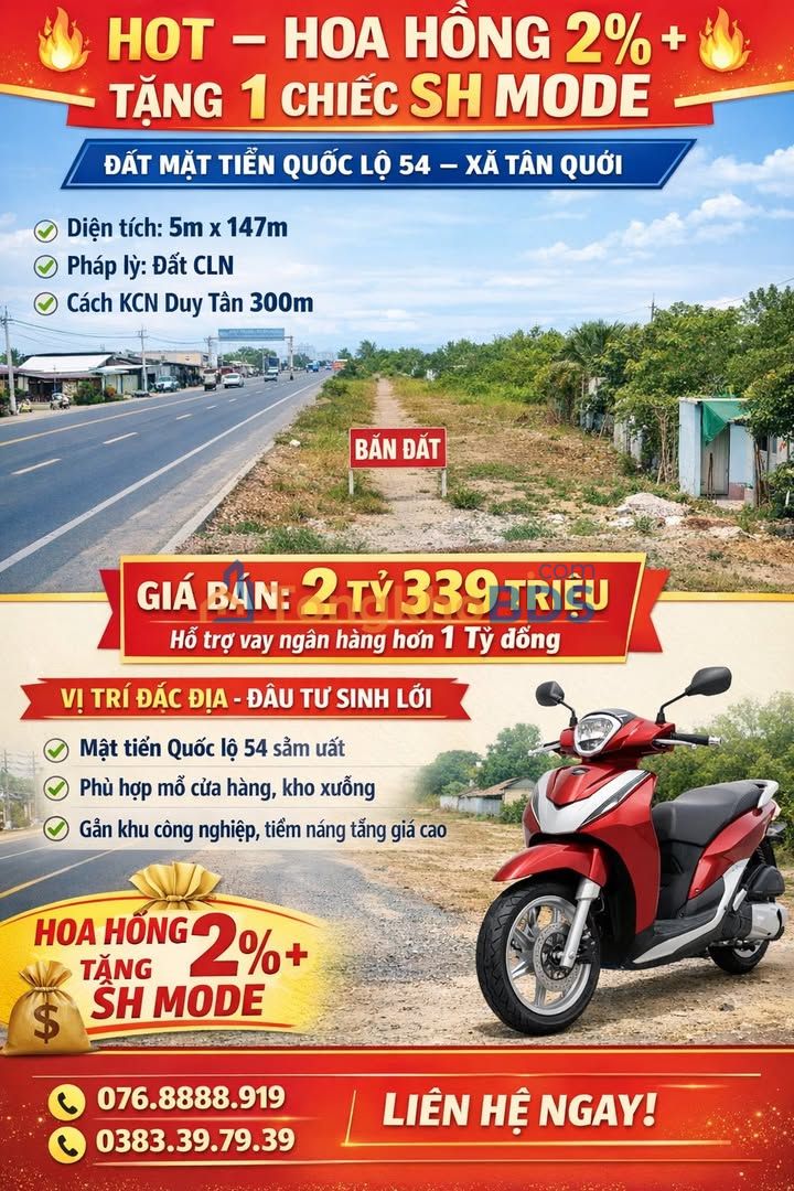Đất nền QL54 Tân Bình 735m² 2.339 tỷ - Sổ đỏ chính chủ