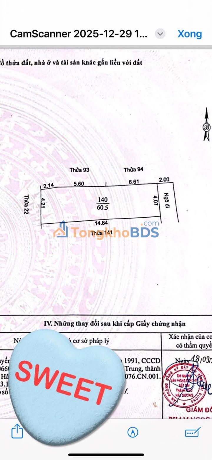 Bán Đất 60m² Ngõ 91 Cầu Cốn, Hải Dương - Giá 1.65 Tỷ - Sổ Đỏ Sẵn Sàng