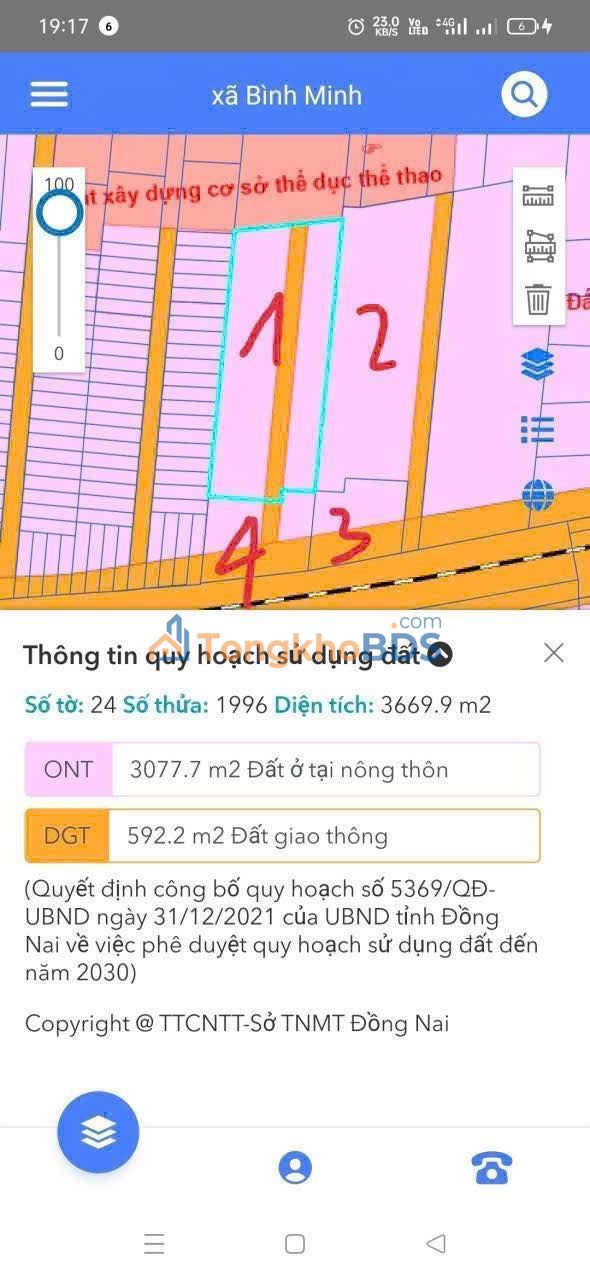 Đất nền Bình Minh Trảng Bom 9.072m² - Pháp lý rõ ràng