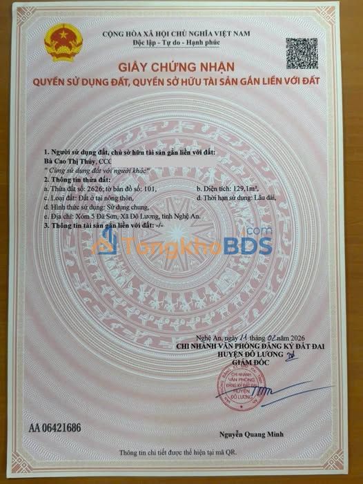 Đất Lô Góc Xã Đà Sơn, Đô Lương 130m² - Giá 1.8 Tỷ, Hai Mặt Tiền