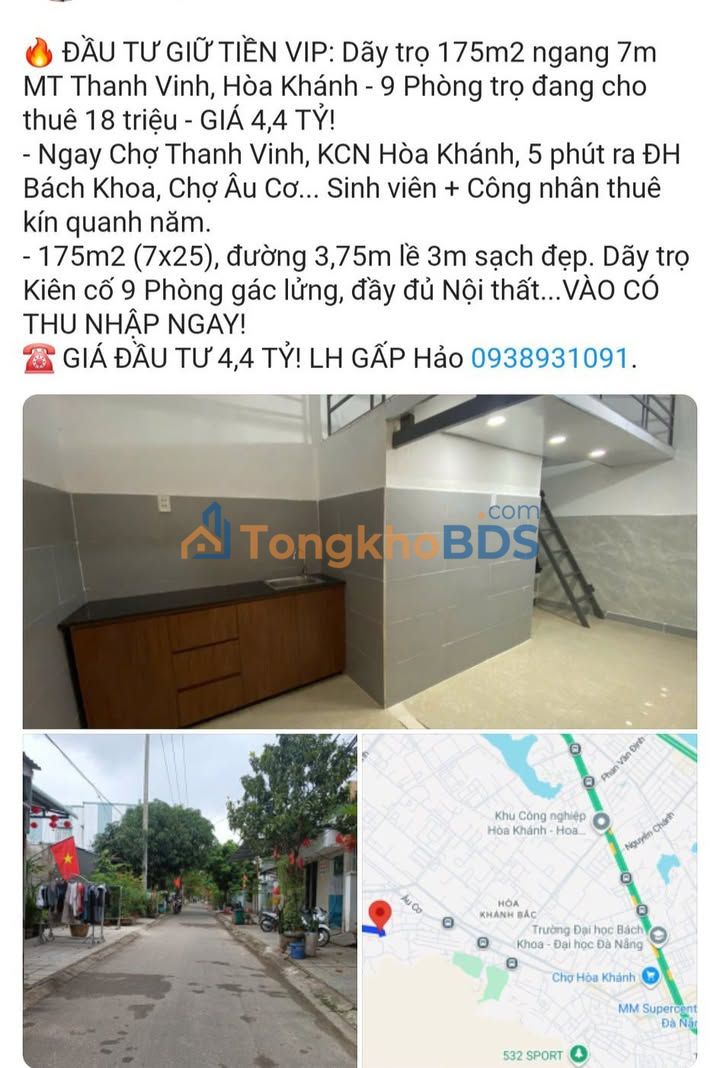 Nhà Mặt Tiền Hòa Khánh 175m² - Dòng Tiền 18 Triệu/Tháng