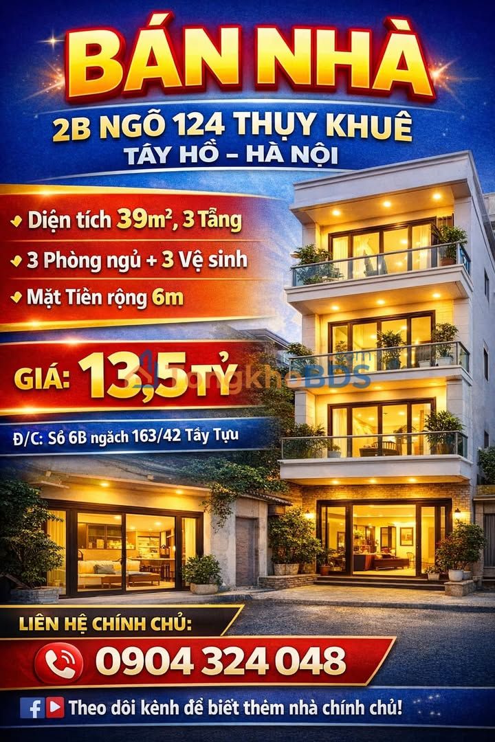 Nhà 39m² Thụy Khuê, Tây Hồ - Mặt tiền 6m, Chính chủ bán 13.5 tỷ