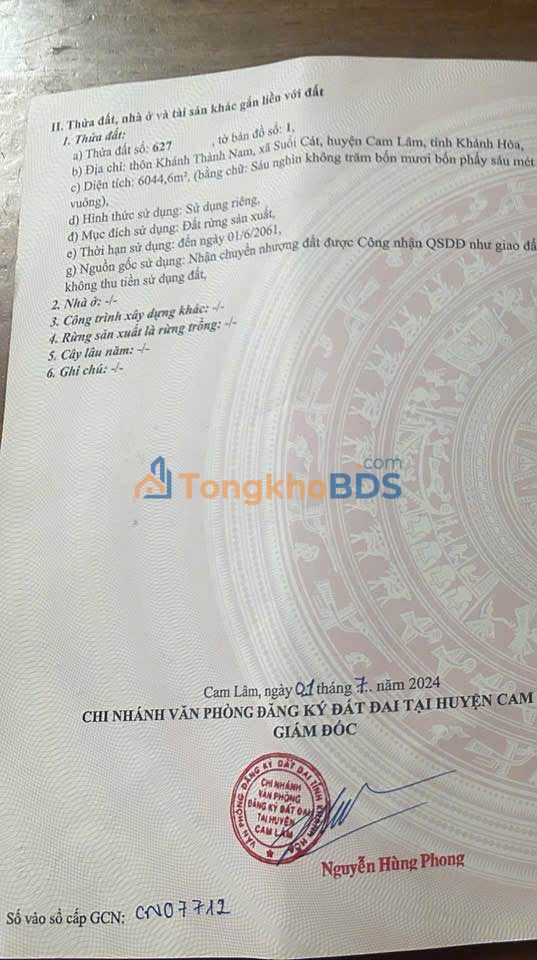 Đất vườn Suối Cát Cam Lâm 6.044m² 2.6 tỷ - Đường to ô tô