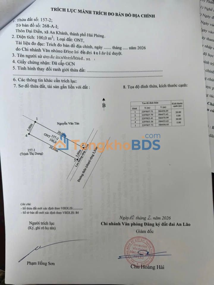 Đất Nền Thôn Đại Điền An Lão - 100m² Giá Dưới 1.6 Tỷ, Mặt Tiền 5m