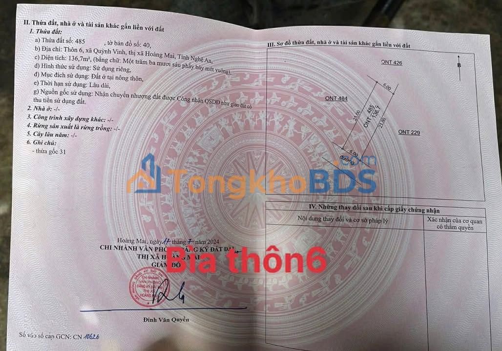 Đất Thổ Cư Quỳnh Vinh 138m² - Giá 4xx Triệu - Sổ Đỏ Rõ Ràng