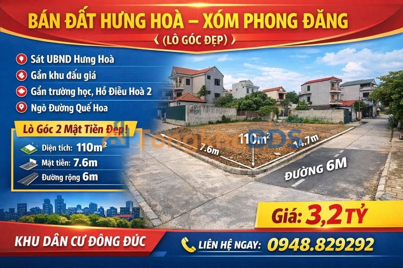 Đất nền Hưng Hòa Quế Hoa 110m² 3.2 tỷ - Sổ đỏ chính chủ
