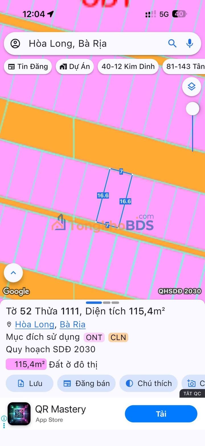 Đất nền Hòa Long Bà Rịa 115m² 1,2 tỷ - Giá tốt hiếm có